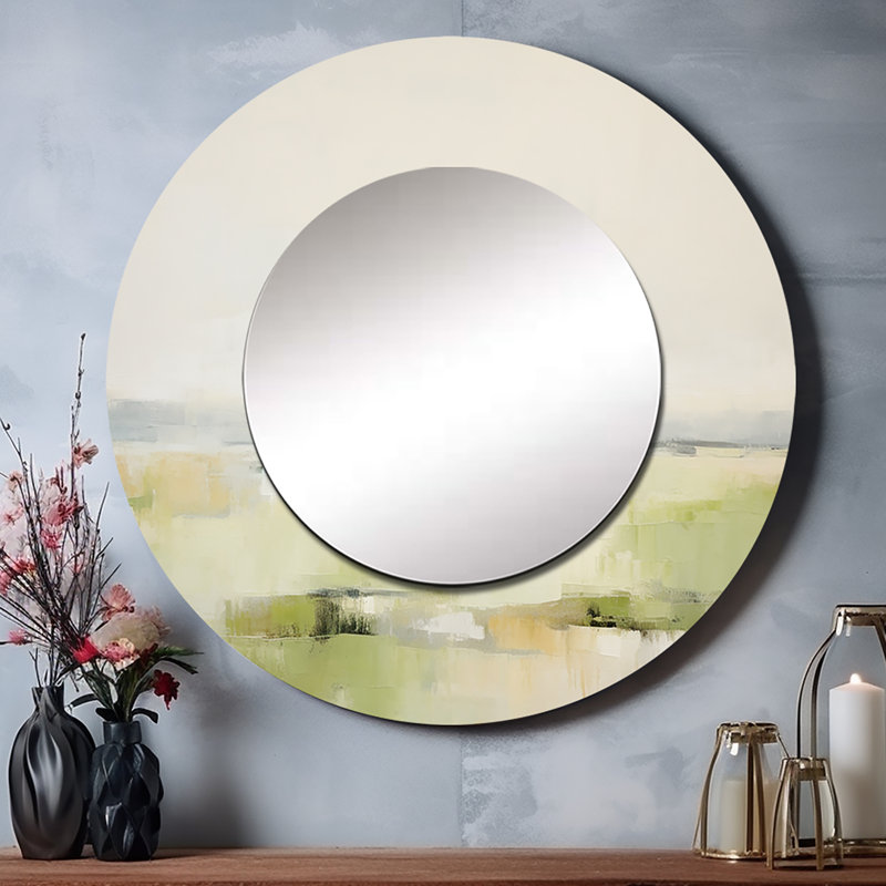 Safron Meadow Minimalist Pastoral II - miroir décoratif Meadow, miroir mural rond vert, impression sur métal, 29 po x 29 po