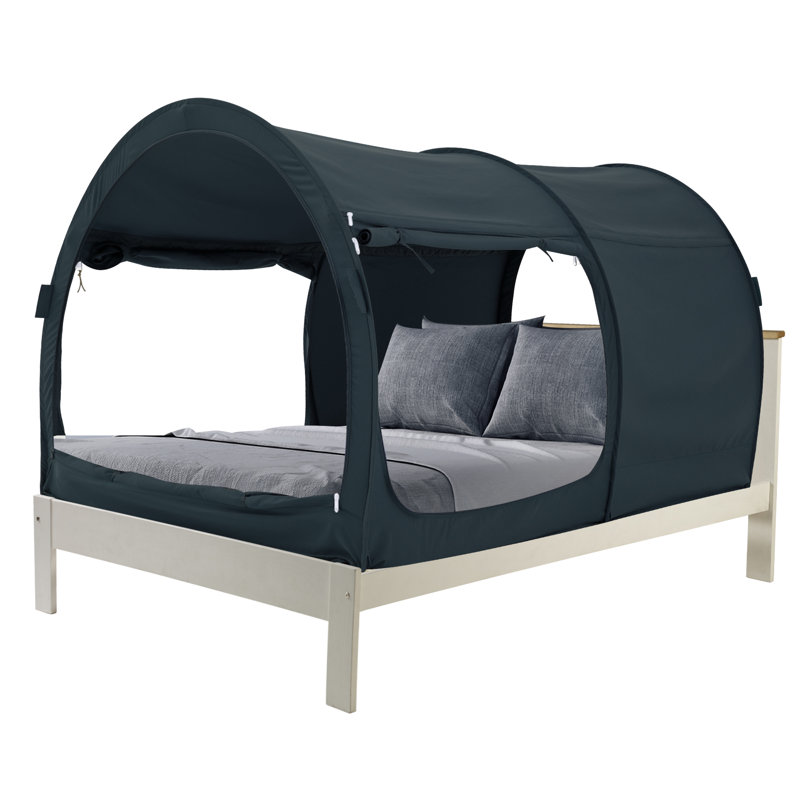 Bed Tent Canopy - Pop Up Privacy Sleeping Tent for Indoor Use, Light Reducing & Breathable Grey Cottage Design, Portable Frame with Mesh Windows
