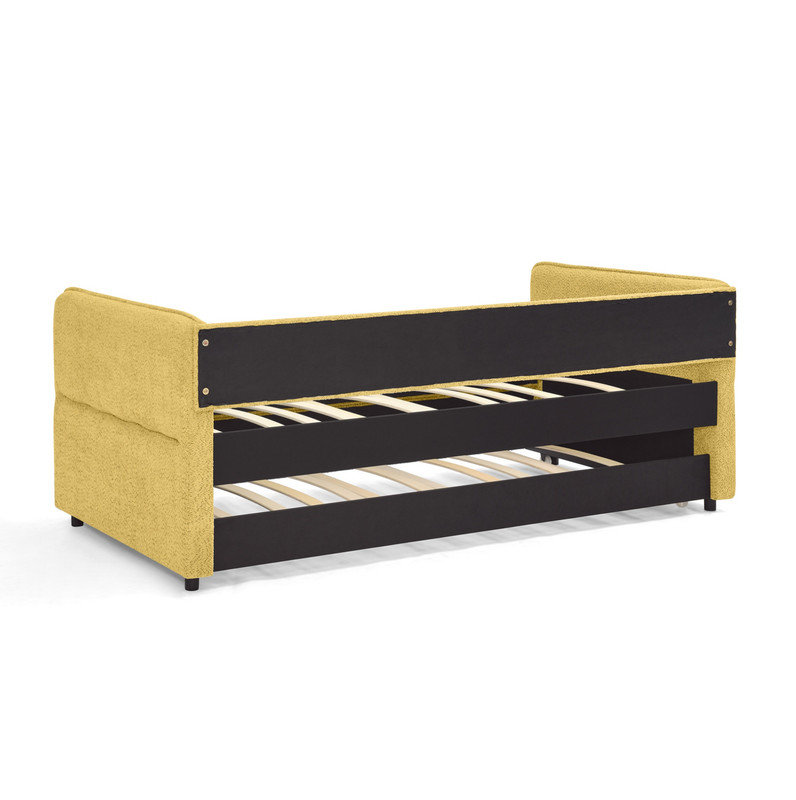 Daybed with Twin Size Pop-up Trundle Upholstered Tufted Sofa Bed, Twin Size, Boucle Fabric (83"x43"x29.5"), Twin, Yellow