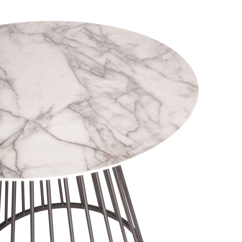 Carpenter Pedestal Marble Dining Table With Birdcage Style Legs, White, Black, 75cm H x 100cm W x 100cm D