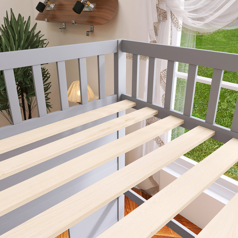 Lit mezzanine simple en bois avec échelle, Grey;White