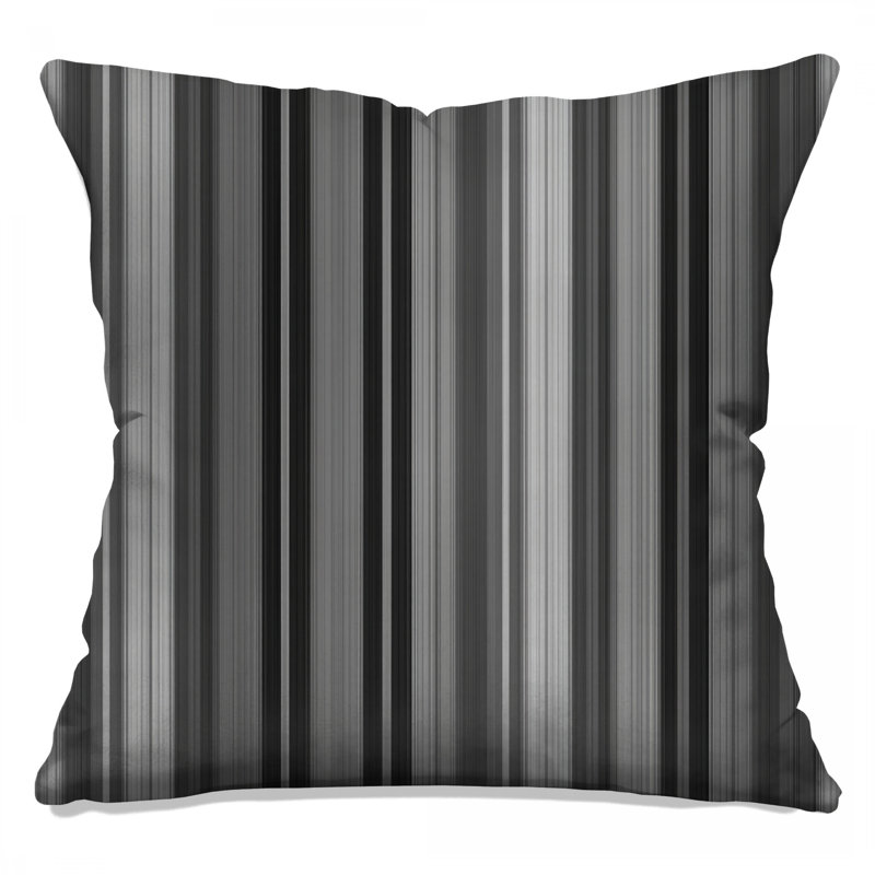 Coussin Stripes, Noir / rayures grises, Carré 14 po