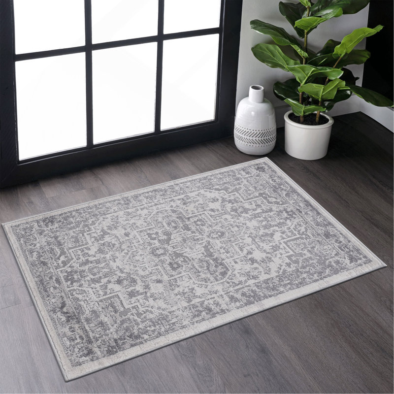 2X3 Silver / Oriental Doormat Rug, Rectangle 2' x 3'