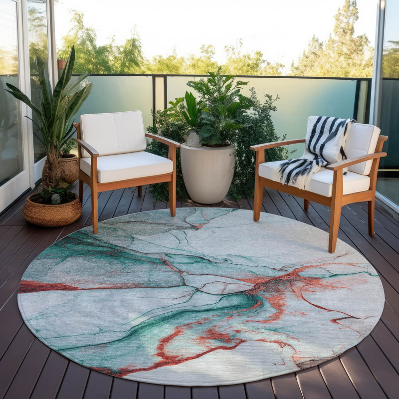 Tapis d'intérieur / extérieur lavable sarcelle Daeanor - LOOMlan, 8 pi x 8 pi