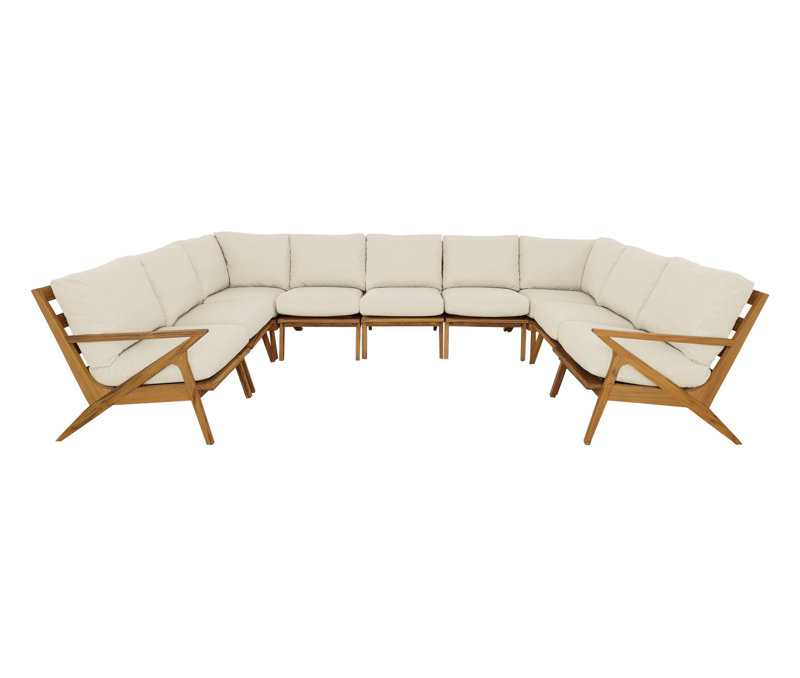 Canapé modulaire d'extérieur en teck avec coussins de 143 po de large Hatteras, Ivoire