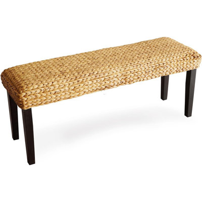 Acacia Solid Wood Bench With Woven Water Hyacinth Seat, Entryway Bench, Wicker Benches Indoor For Hallway, End Of Bed, Kitchen, Rustic Farmhouse Boho (fishbone Style - Black Leg)