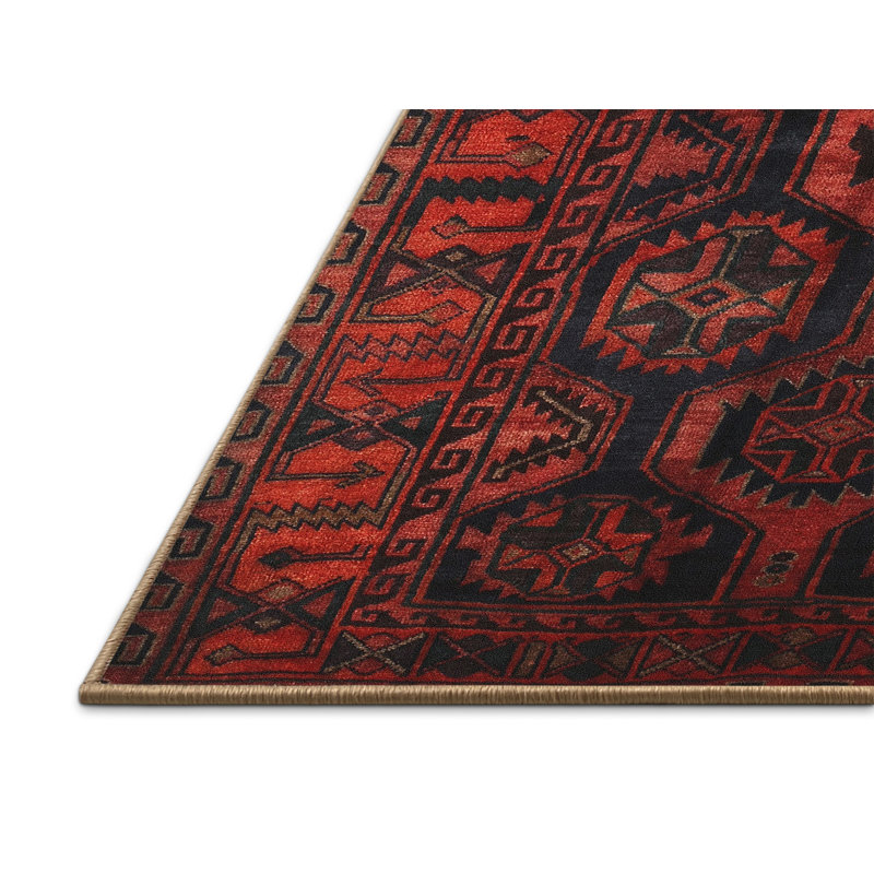 Tapis traditionnel rouge / noir, Rectangle 7 pi x 10 pi