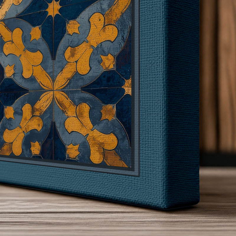 Golden Arabesque Geometric - Wrapped Canvas, 24x16 - 61.0 x 40.6 cm, Teal Border