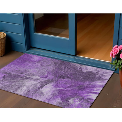 Tapis d'extérieur lavable abstrait lilas et aubergine 3 pi x 5 pi mauve