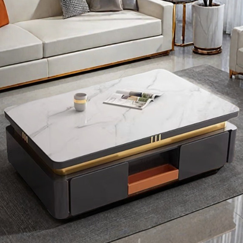 Table basse légère et luxueuse, Blanc, Noir, noir, noir, noir, H 16,53 po x L 55,11 po x l 31,49 po