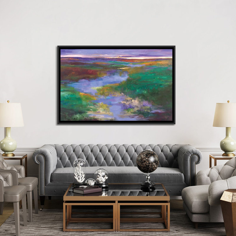 « distante foothills », impression sur toile, H 18 po x l 26 po x P 1,5 po, Toile avec cadre noir, Pas de tapis
