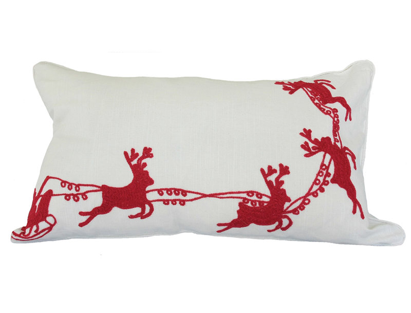 Santa Embroidered Feather Reversible Throw Pillow