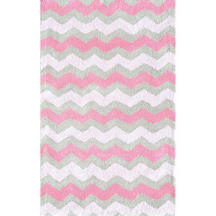 Chevron coton fabriqué à la main rose/gris Tapis décoratif