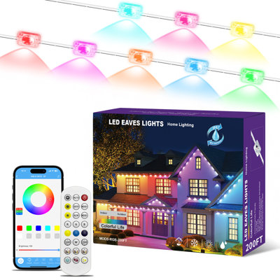Permanent Smart Outdoor Eave Lighting System - 200ft LED RGB String Lights with 50+ Dynamic Scenes & IP68 Waterproof Design
