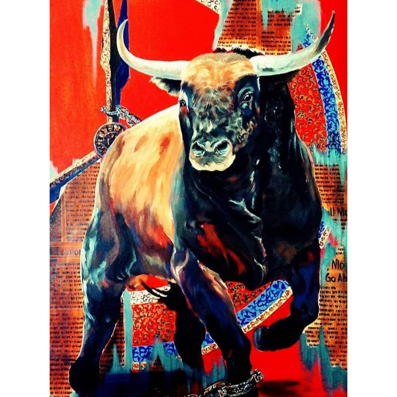 Le taureau furieux | Technique mixte sur toile | Par Abhi Biswas