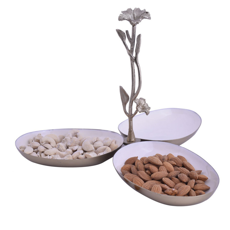 Stainless Steel 3-Bowl Condiment Server with Rosemary Handle for Snacks & Christmas Decor Gifting