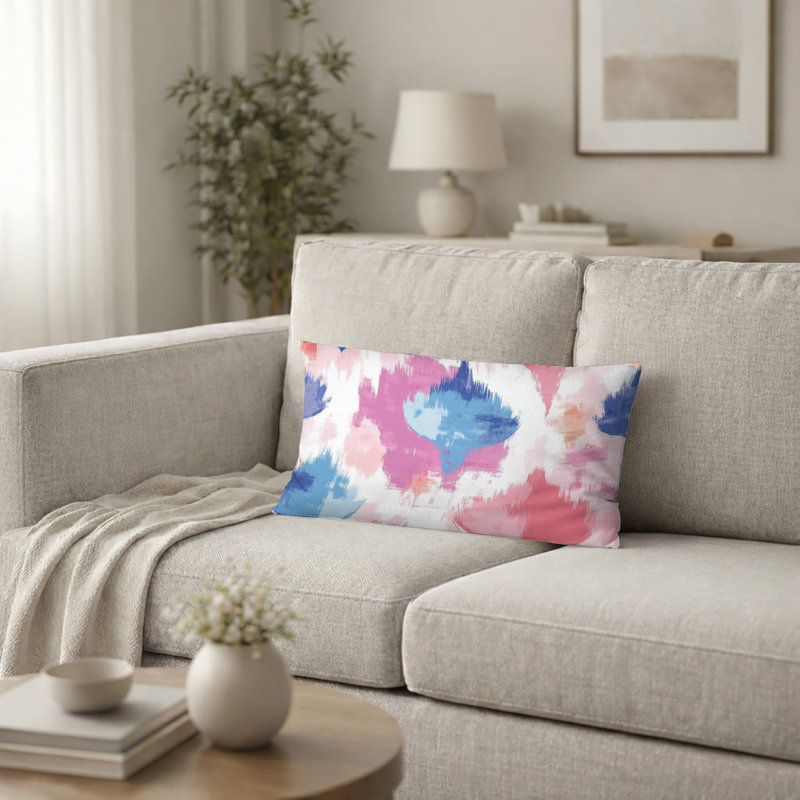 Coussin décoratif Boho - bleu pastel imprimé Ikat, H 12 po x l 20 po