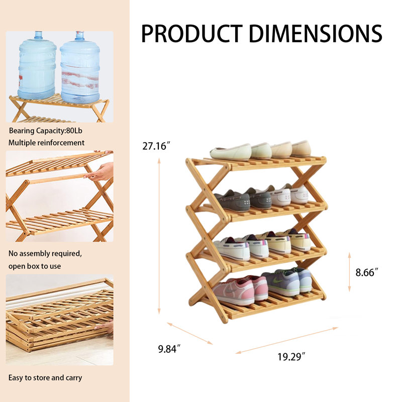 Range-chaussures pliant en bambou - assemblage portable, peu encombrant et sans outil