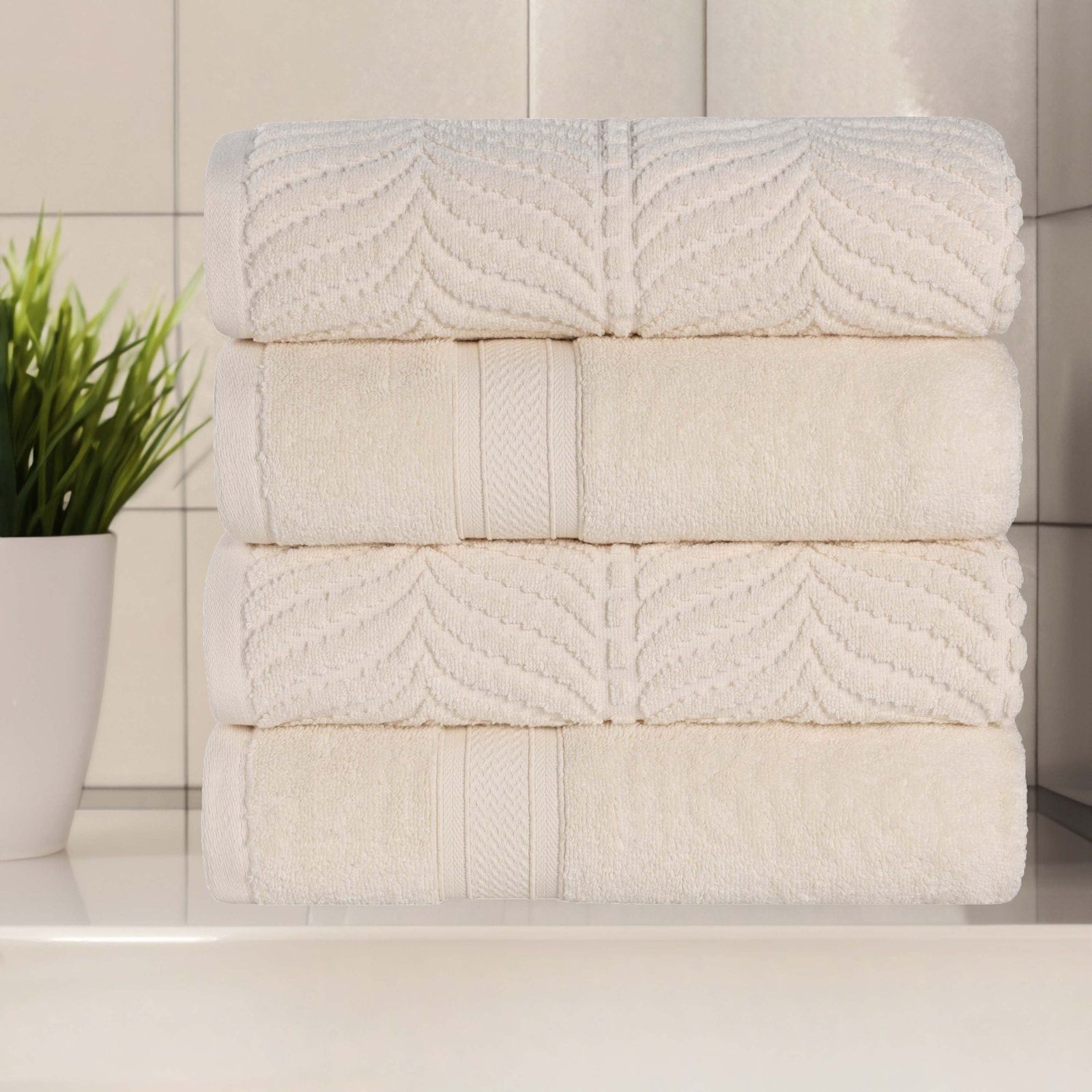 Orelia Cotton Bath Towel, Ivory