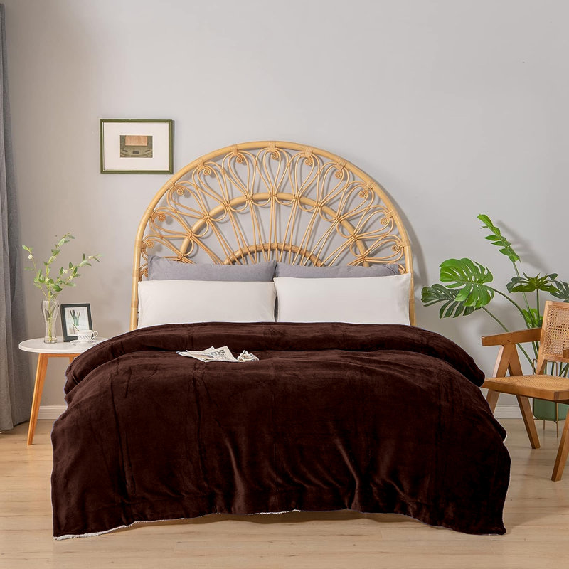 Sherpa Throw Blanket, 150cm W x 200cm L, Coffee