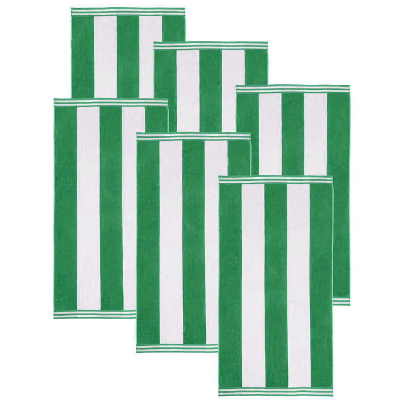Calheta Cotton Oversized Cabana Stripe Beach Towels, Dark Green, 6