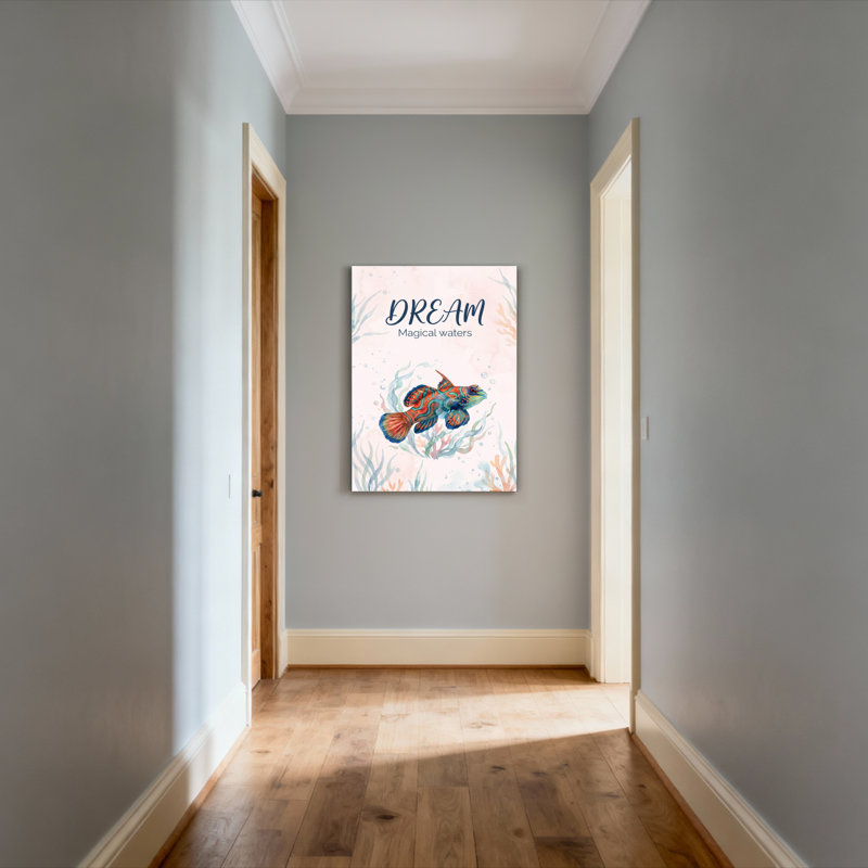 Ensemble de 1 tableau mural aquarelle sur toile tendue représentant des poissons dans des eaux magiques oniriques