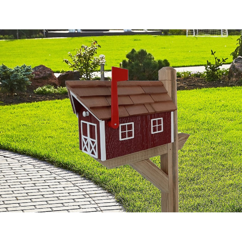 Ensemble de boîte aux lettres et poteaux Amish, Naturel, Rouge