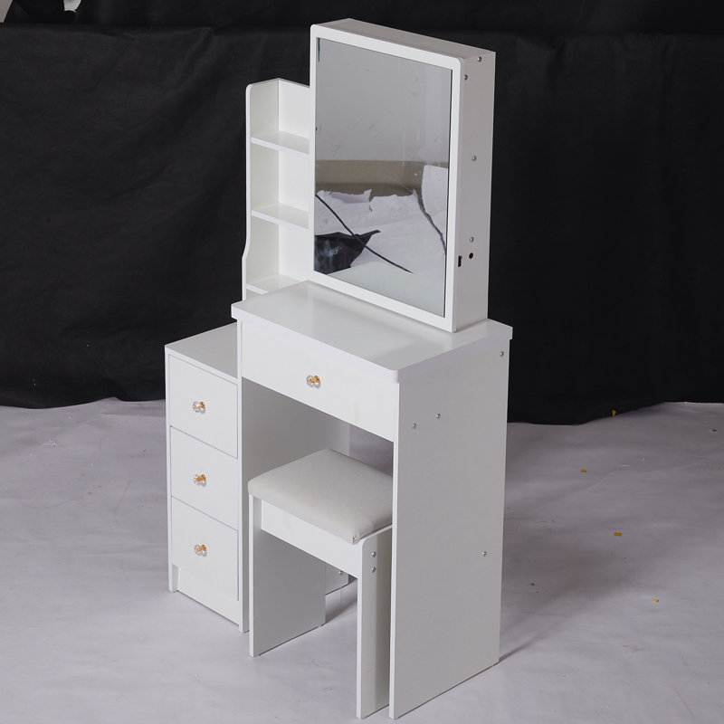Petit meuble-lavabo à gauche avec tabouret rembourré, Blanc