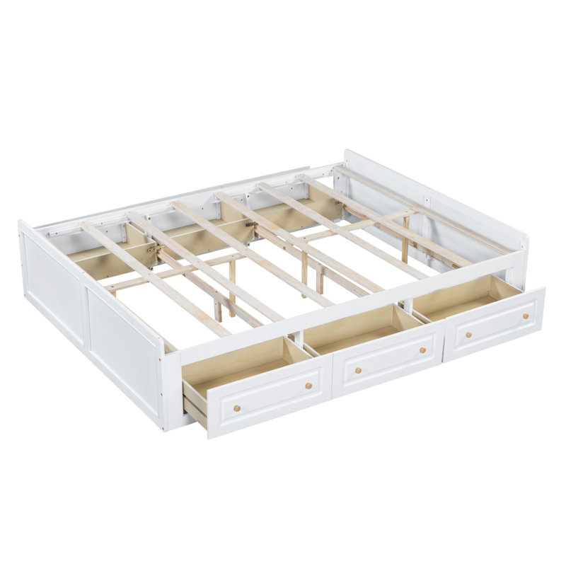 Grand lit de rangement en bois avec tiroirs, Blanc