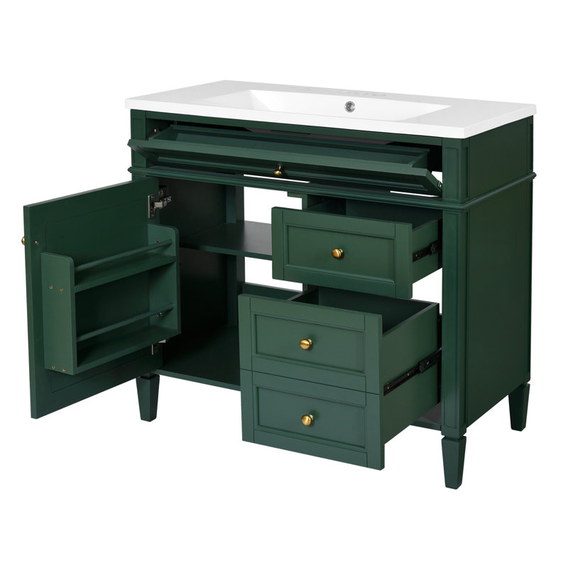 Meuble-lavabo 36 po avec lavabo et miroir, Vert