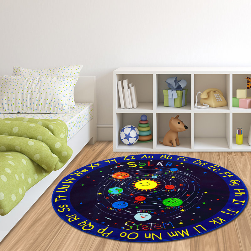 Tapis bleu Star Star pour chambre d'enfant, Rond 4 pi