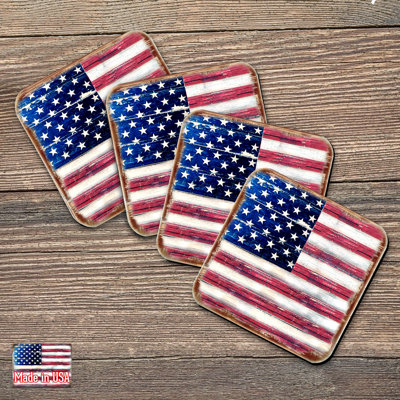 Wood Square 4 Piece Coaster Set