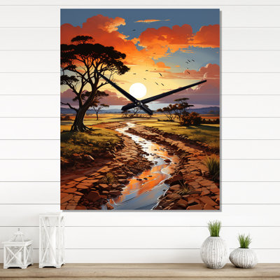 Baobab Tree Landscape I - Horloge murale florale surdimensionnée