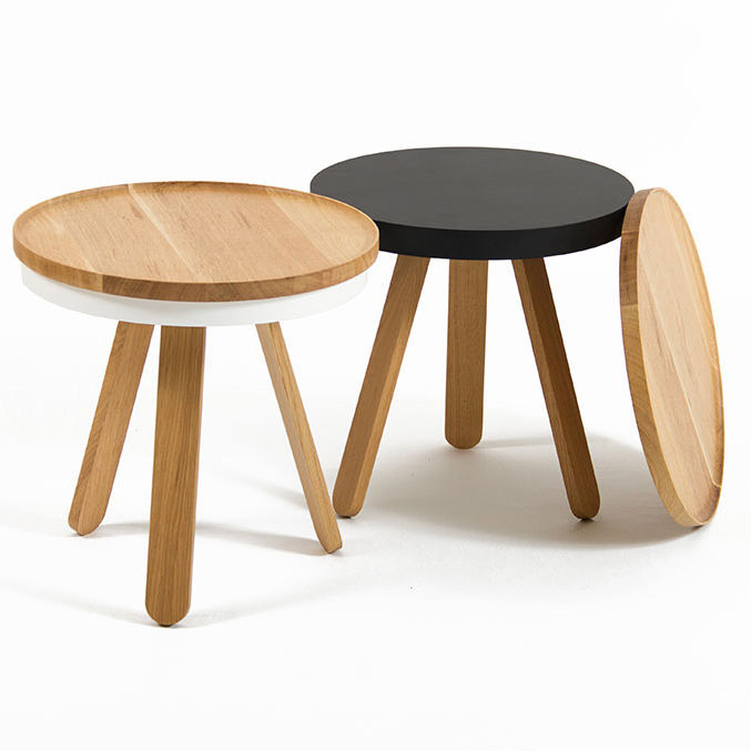 Solid Wood Tray Top End Table, Wood and White