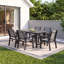 Ensemble de salle à manger 7 pièces en PEHD d'extérieur avec chaises en textilène et table de parasol-2043852550