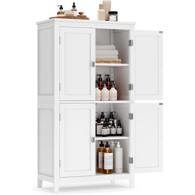 4 Doors Bathroom Floor Storage CabinetWhite