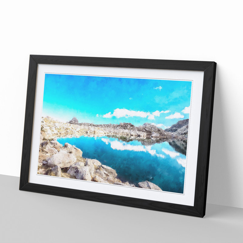 Lac De Bastani Lake in France - Picture Frame Painting, 27cm H x 36cm W x 2cm D, Black Framed