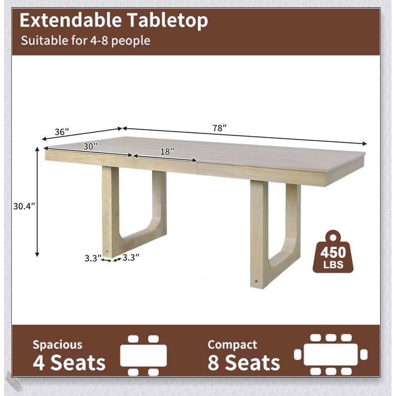 Ensemble de table de salle à manger extensible 7 pièces de style campagnard avec une feuille de 18 pouces, une table en bois rustique et des chaises rembourrées pour une salle à manger polyvalente