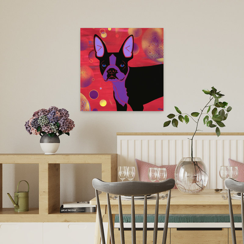 Art contemporain pour chien «Bubbles Boston», H 18 po x l 18 po