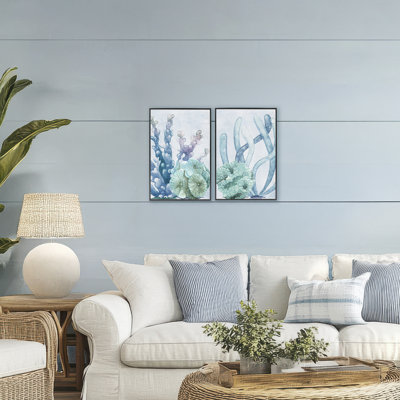 Coral Days Ocean Pastels 2pc Framed Giclee Set, design by Kim Allen
