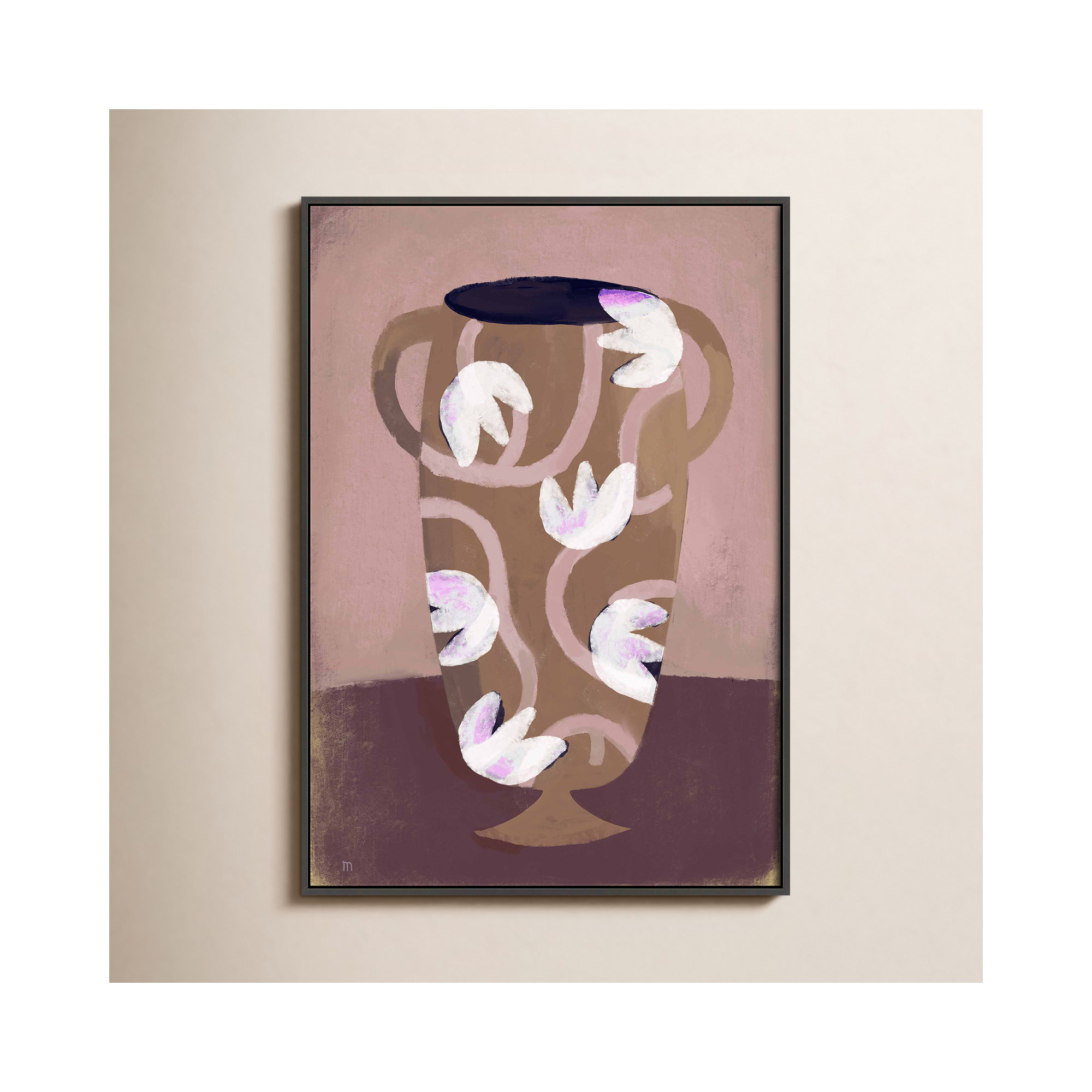 Flowered Vase by Marco Marella For Studio M, Black Framed Canvas, 30" H x 21" W