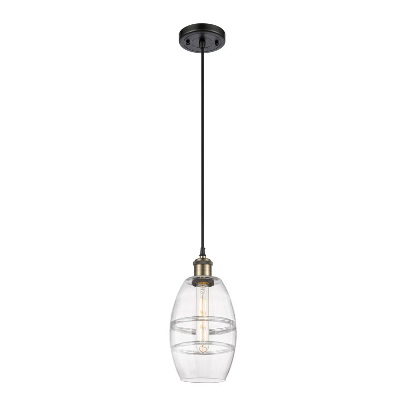 Luminaire suspendu 1 lumière Absalat, Laiton antique noir, Transparent, H 8,13 po x l 5,88 po x P 5,88 po