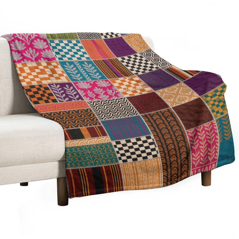 Couverture en patchwork avec jeté en flanelle de luxe, douce et chaude, idéale pour le salon, le canapé, le lit et la décoration intérieure.