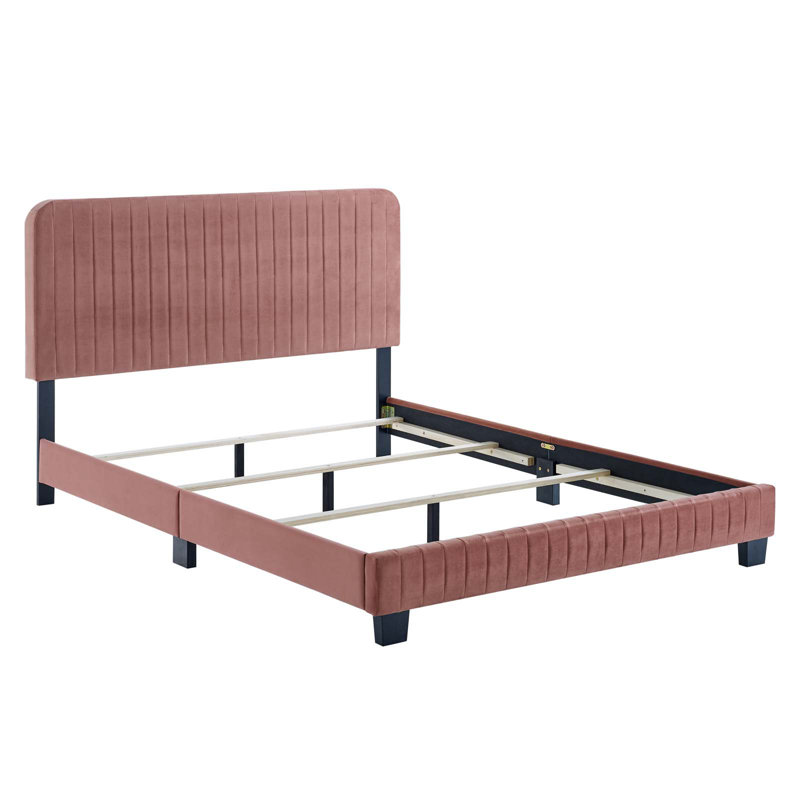 Celine Channel Tufted Performance Velvet Bed, Dusty Rose, Queen