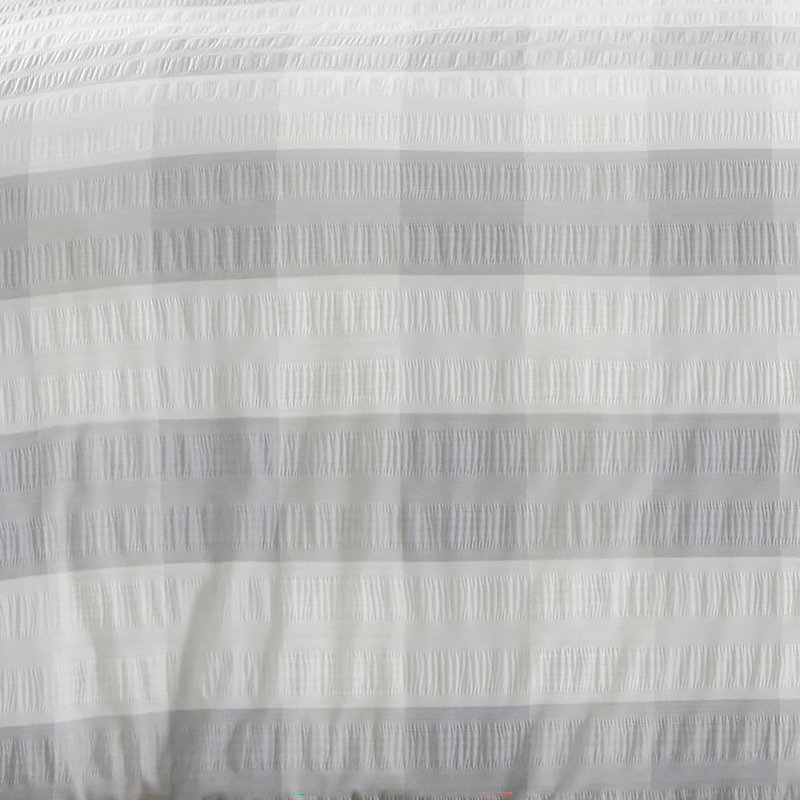 Seersucker Gingham Polyester Chequered Duvet Cover Set with Pillowcases, Silver, King - 2 Standard Pillowcase