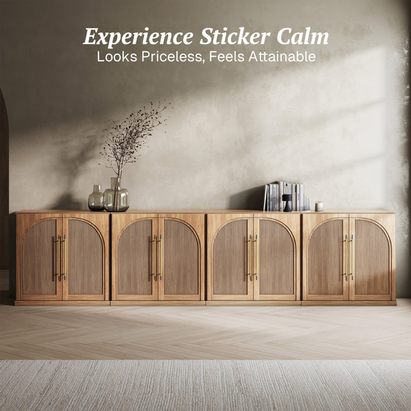 Set of 4 Modular Sideboard with Double-Arc Wood Doors, Camel, Camel