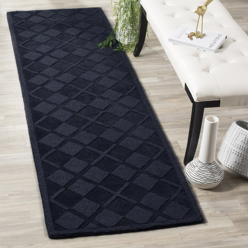 Tapis géométrique à losanges en laine touffeté à la main de couleur fer forgé