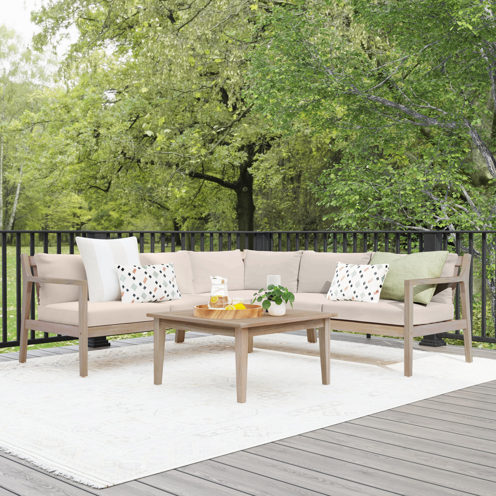 Amina 54" Wide Symmetrical Sectional Seating Group, Beige Performance Olefin