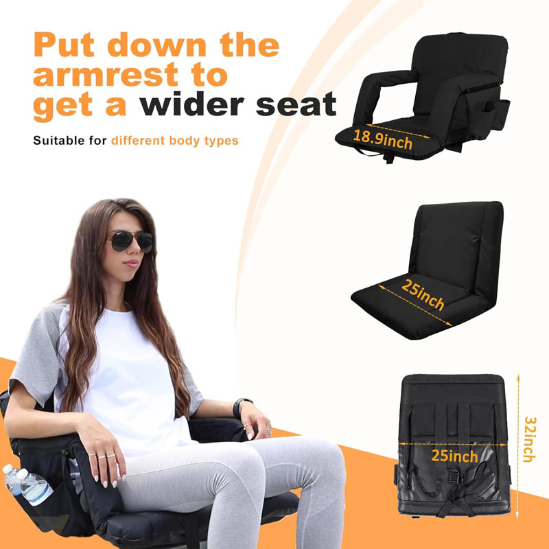 Temi Reclining Stadium Seat with Cushions, Black, 2
