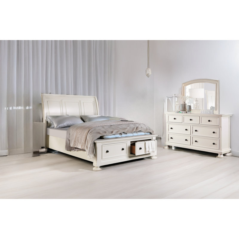 Ensemble de chambre à coucher avec lit plateforme et rangement Claudie, Blanc, King